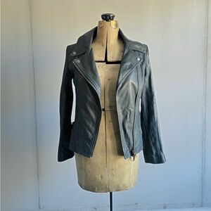LAMARQUE Dark Blue/Gray Genuine Lambskin Leather Jacket